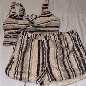 No Boundaries Striped Women Shorts - Cream, Black, Brown